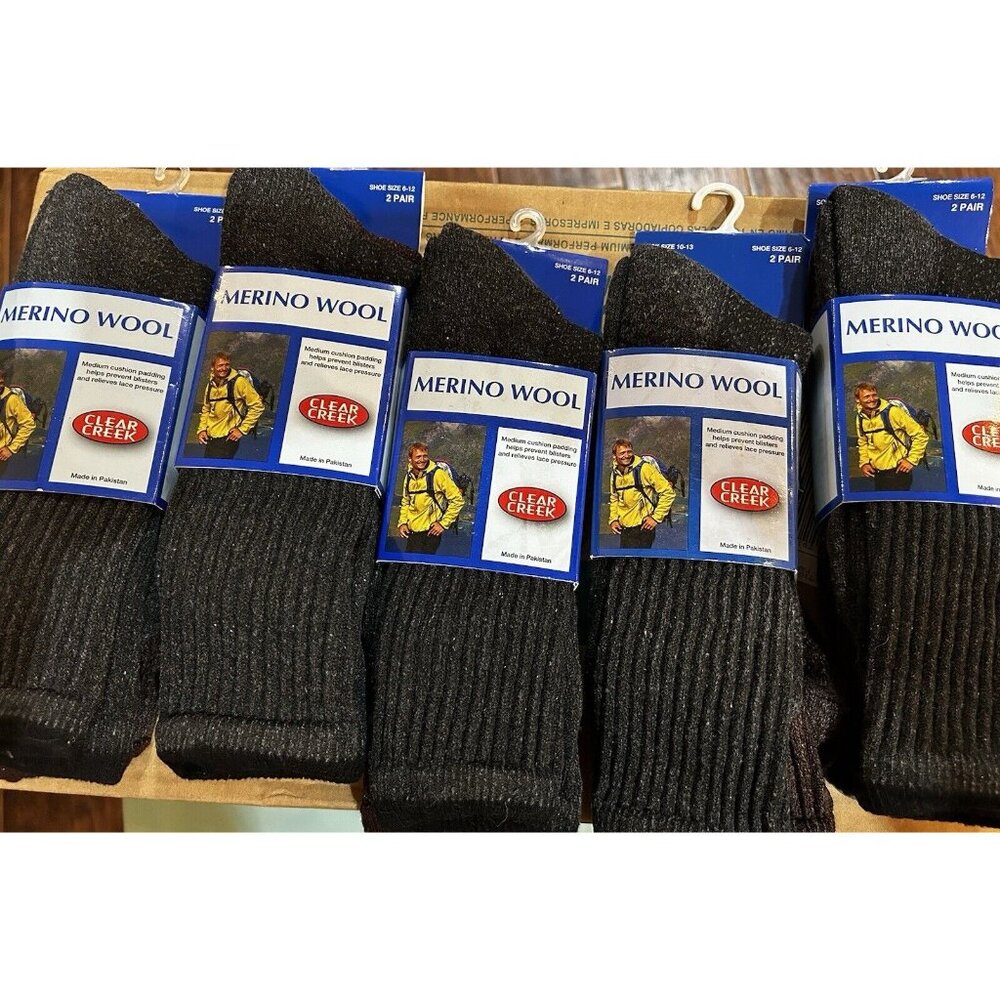 Clear Creek Merino Wool Heavy Hikers Sock Size 6-12 Black Brown (10 Pairs)
